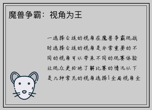 魔兽争霸：视角为王